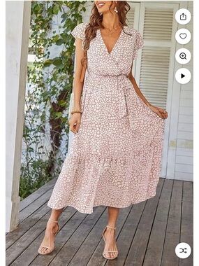 Floral Wrap Midi Dress in Light Pink
